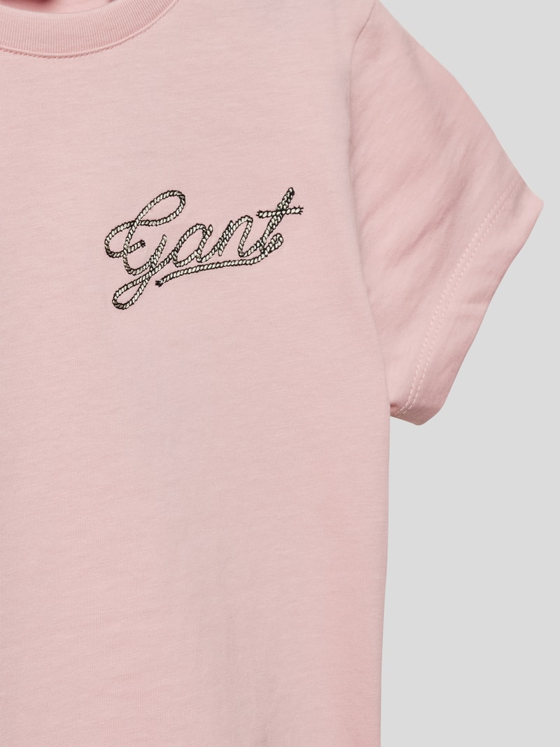 T-Shirt mit Label-Stitching in rosa