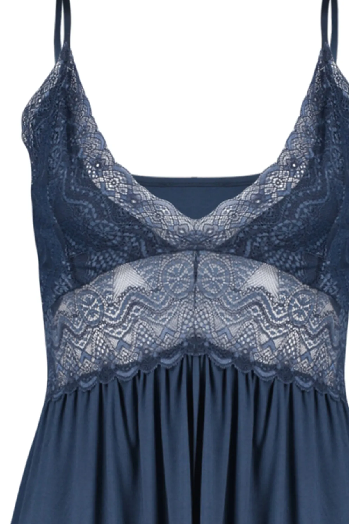 Trendyol Collection  Marineblaues Nachthemd aus Strick mit Spitzendetail und Seilträgern THMSS22PT0355