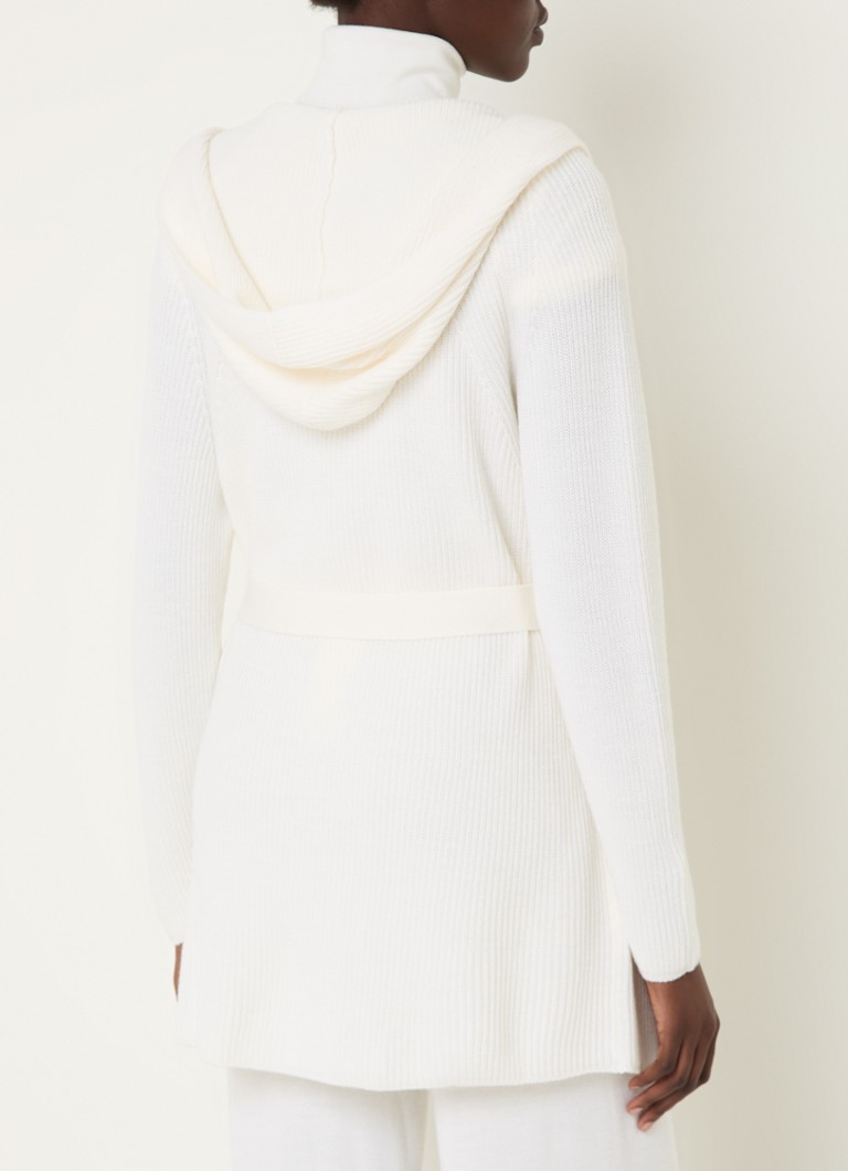 MaxMara Finezza -ribineuleinen neuletakki villaa, jossa huppu