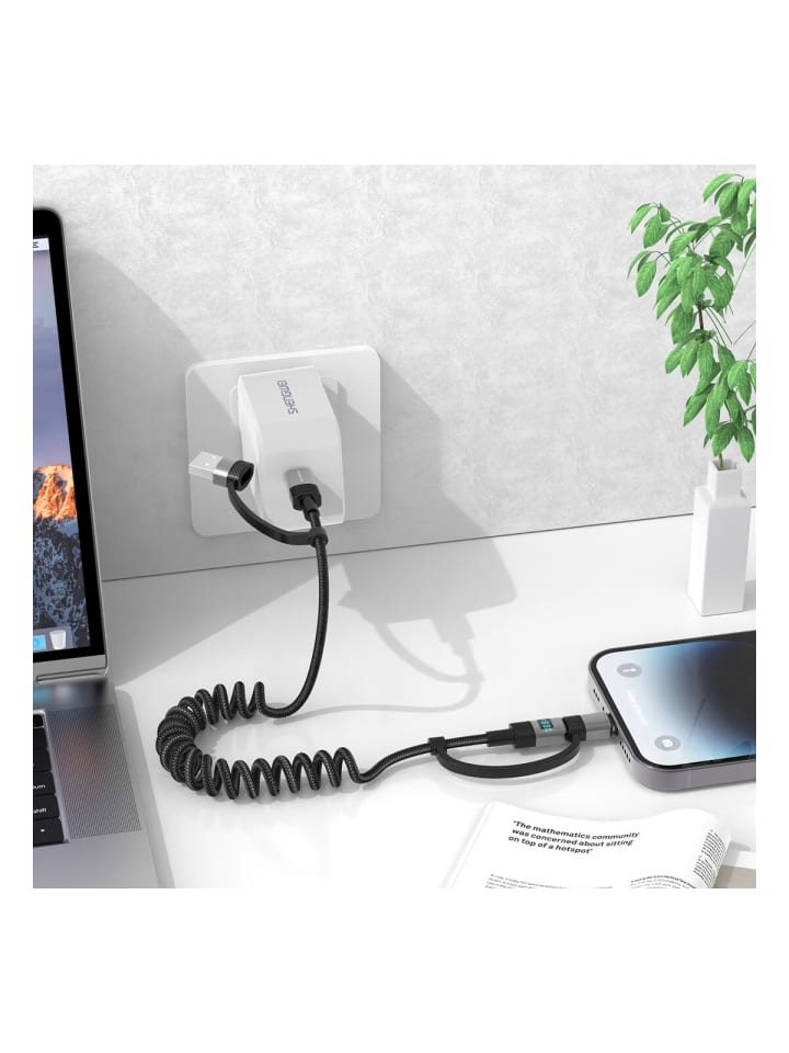 COFI 1453 Xssive 4in1 dehnbares 1,5m Lade-und Datenkabel Lightning & USB-C in Schwarz günstig kaufen onesize