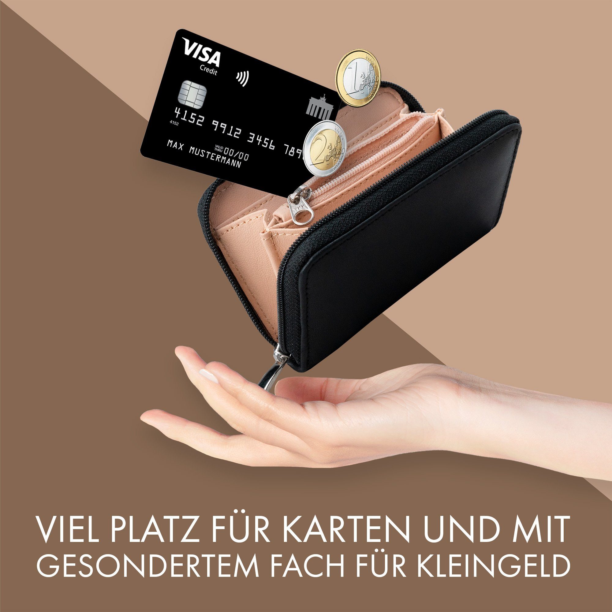 XiRRiX Mini Geldbörse Portemonnaie Damen und Herren klein mit Reißverschluss