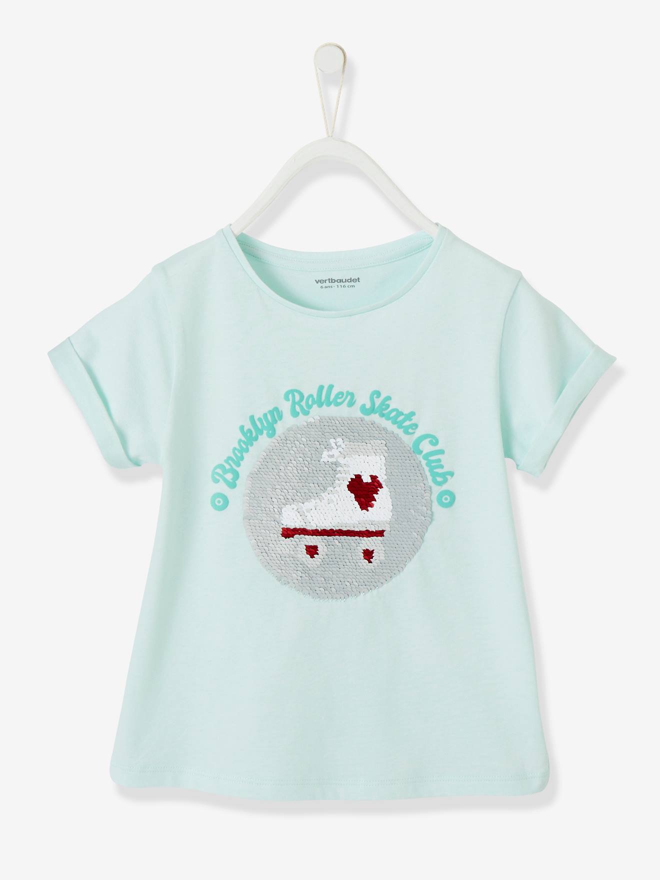 T-shirt fille à sequins réversibles bleu ciel
