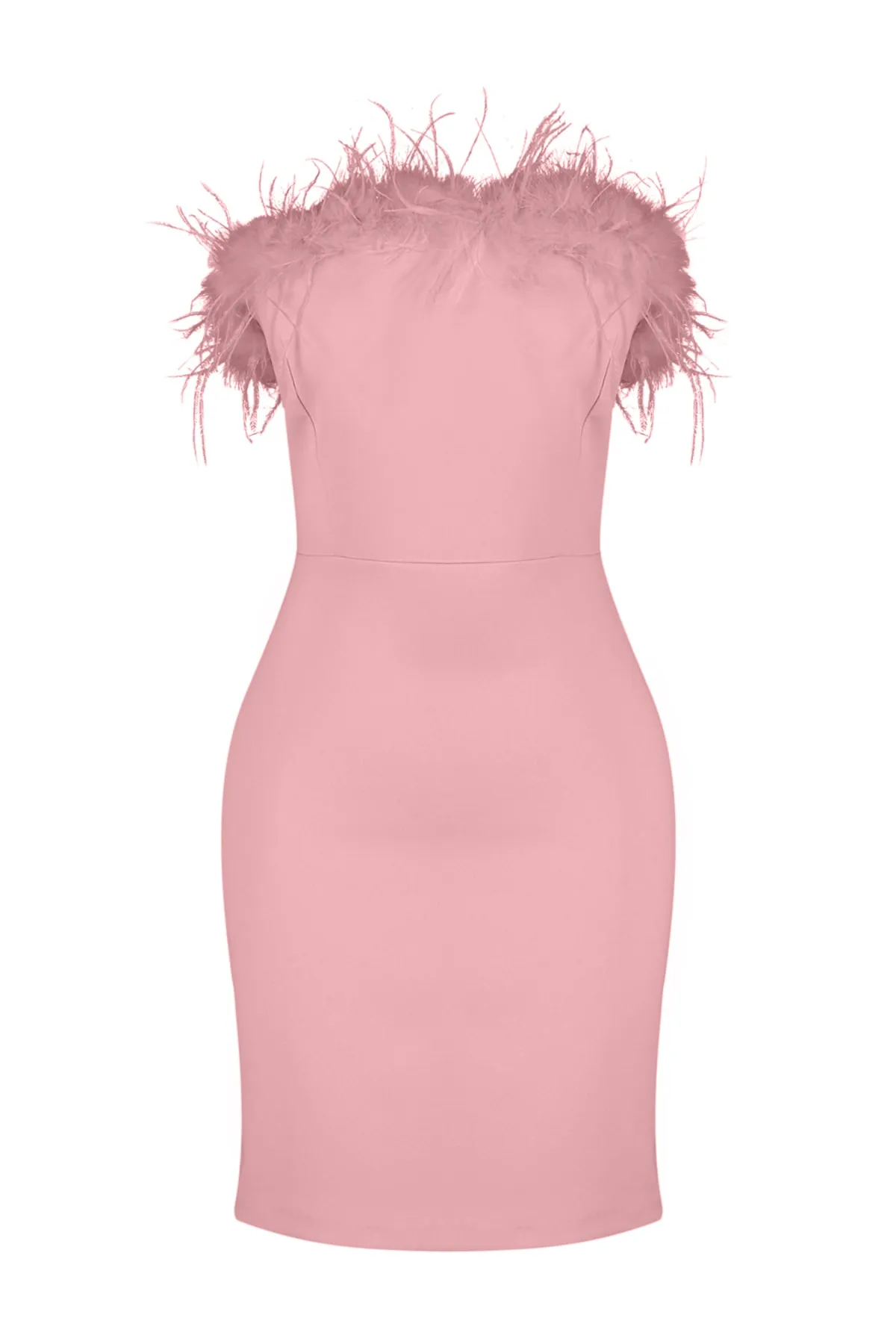 Trendyol Collection  Rosa, figurbetontes, gefüttertes, elegantes Abendkleid mit gewebten Otriches TPRSS23EL00547