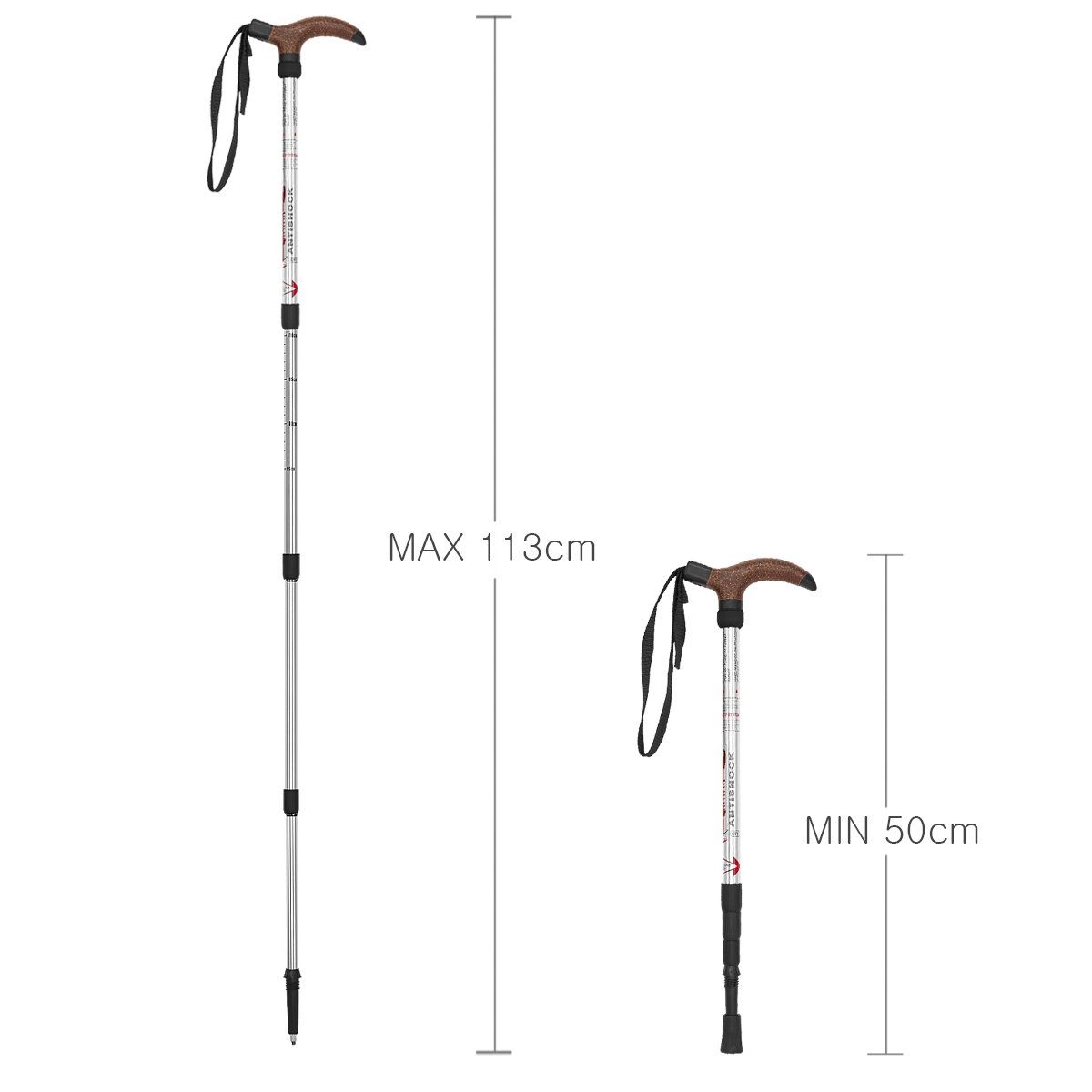MidGard Nordic-Walking-Stöcke 50-113 cm höhenverstellbar, Gehstock Antischock Dämpfung, Wanderstock (1 St)