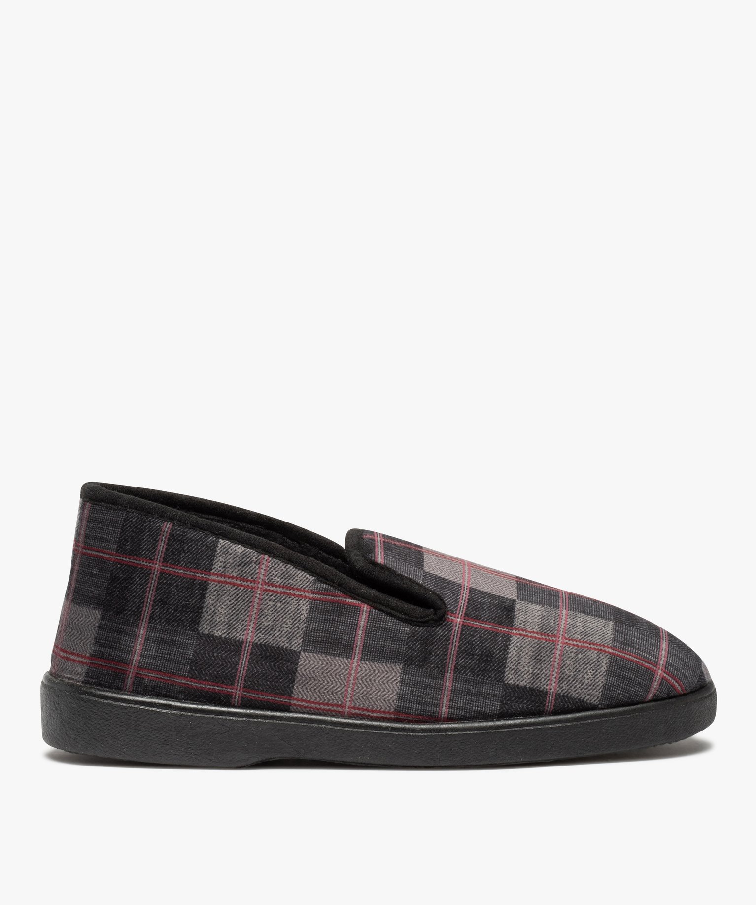 Chaussons homme charentaises en velours à carreaux gris | GEMO