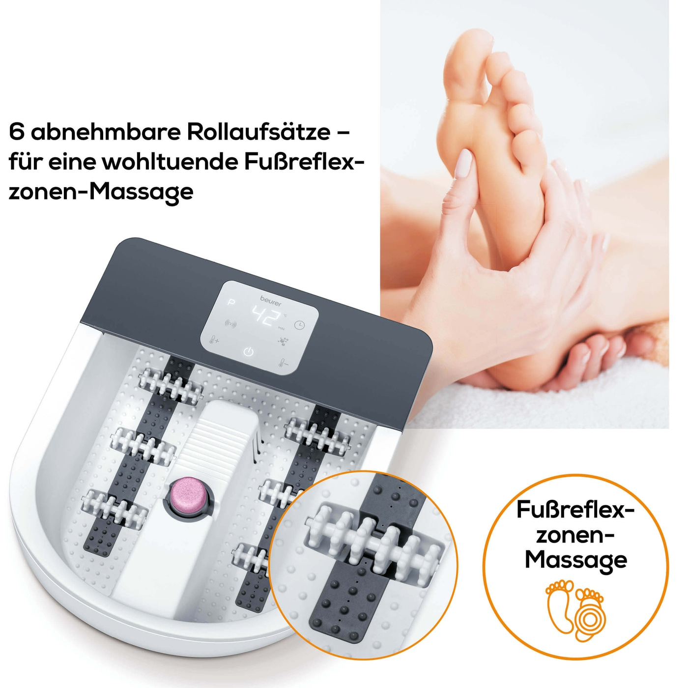 Beurer Fußsprudelbad FB 60-Fußsprudelbad mit Wasserheizung, Sprudelmassage, Vibrationsmassage und 3 Temperaturzonen