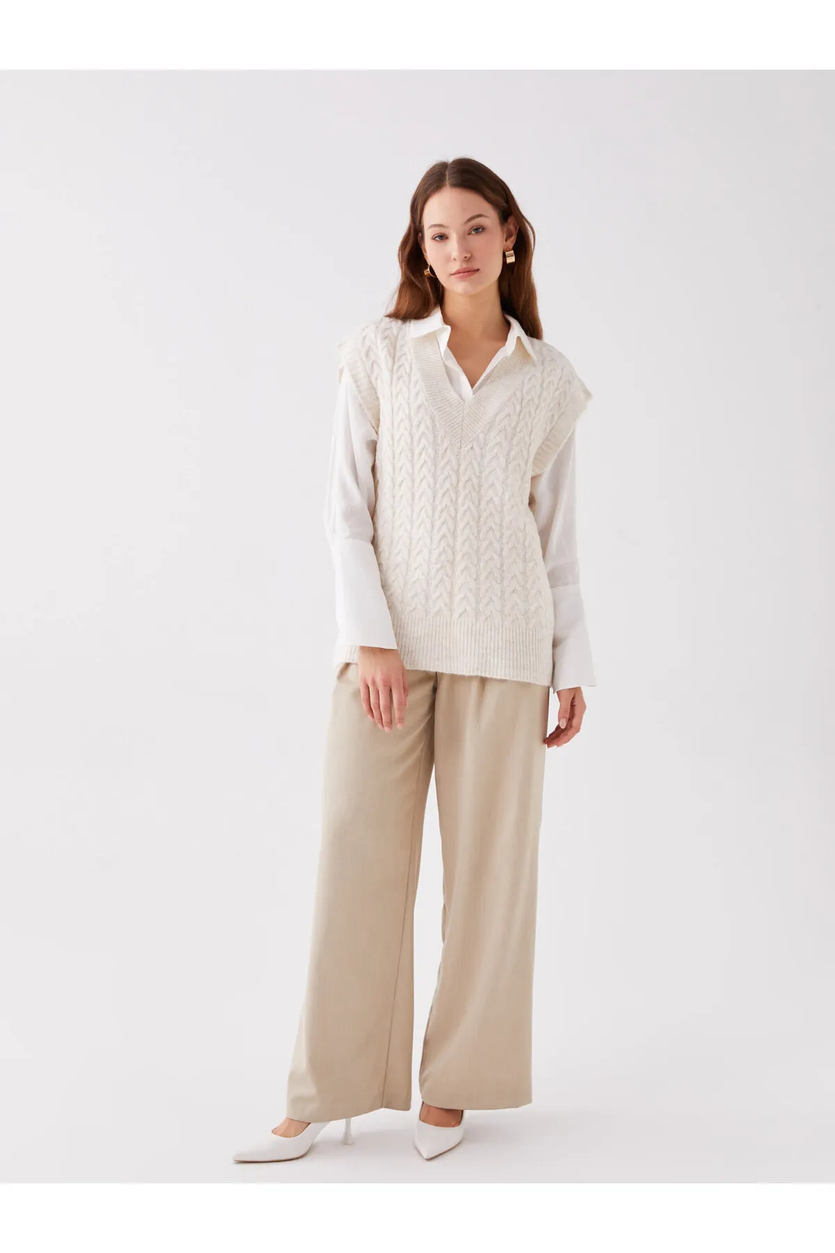 LC Waikiki  Strickweste - Ecru - Oversized