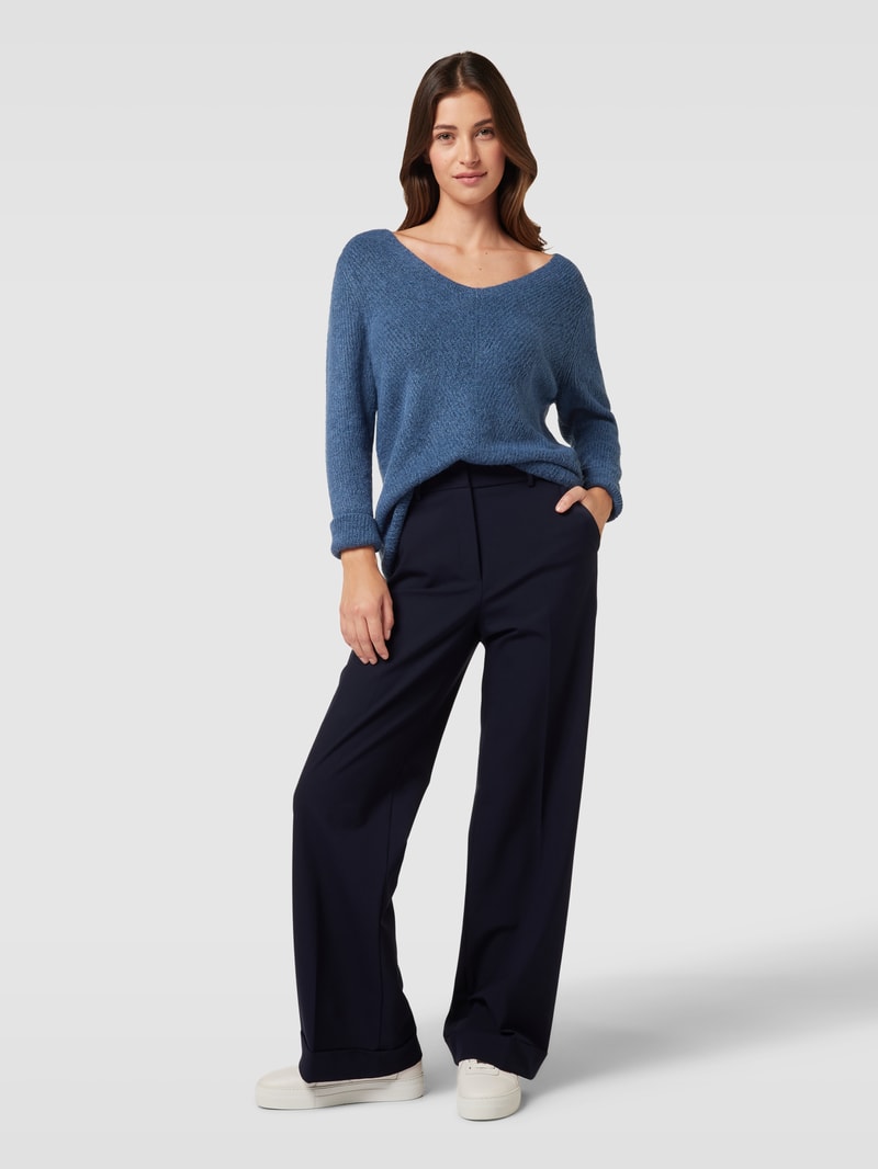Strickpullover mit U-Boot-Ausschnitt in rauchblau meliert