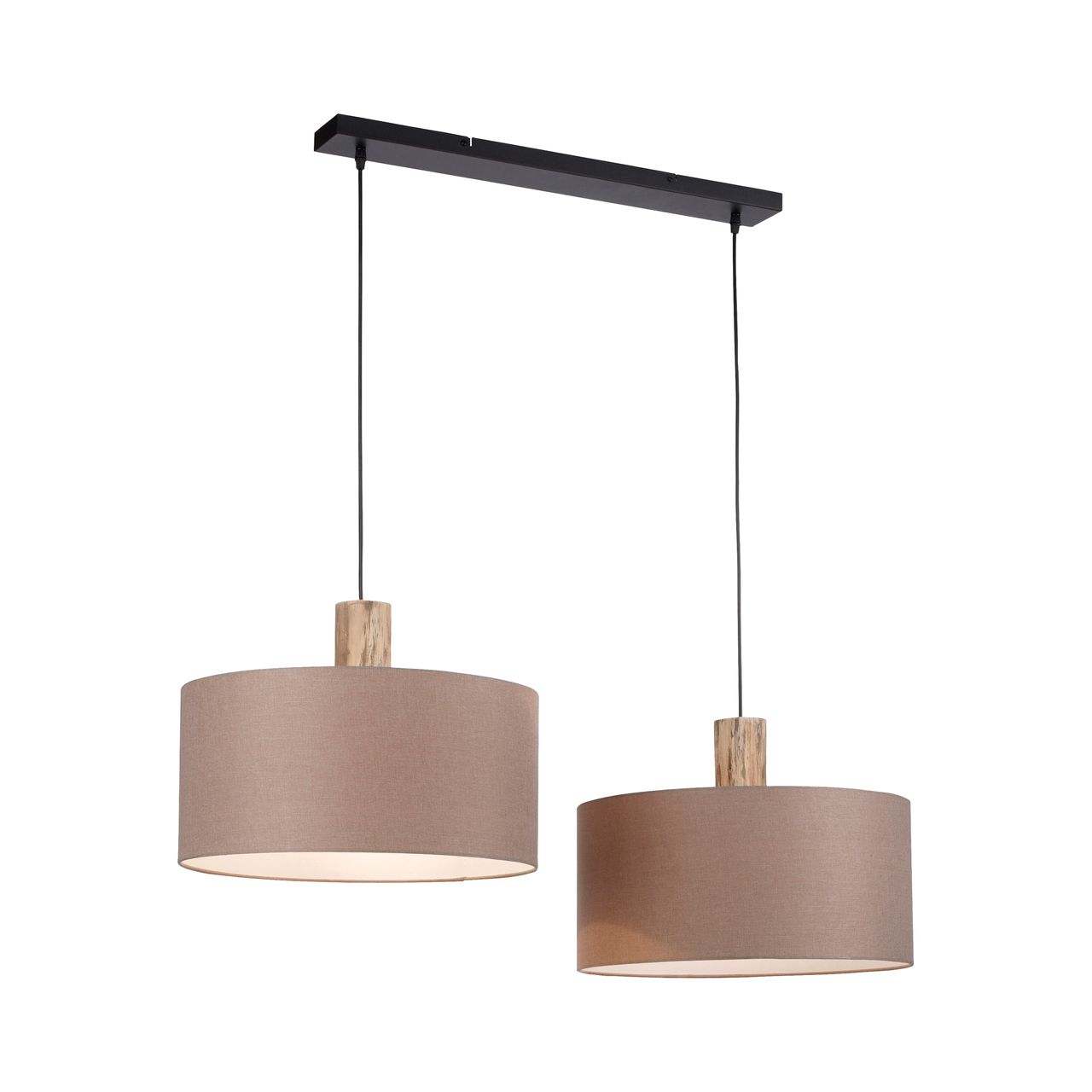 JUST LIGHT LeuchtenDirekt Pendelleuchte LINEN, Holzapplikation, natürlicher Materialmix, 2x E27/60W exkl., Innenleuchte