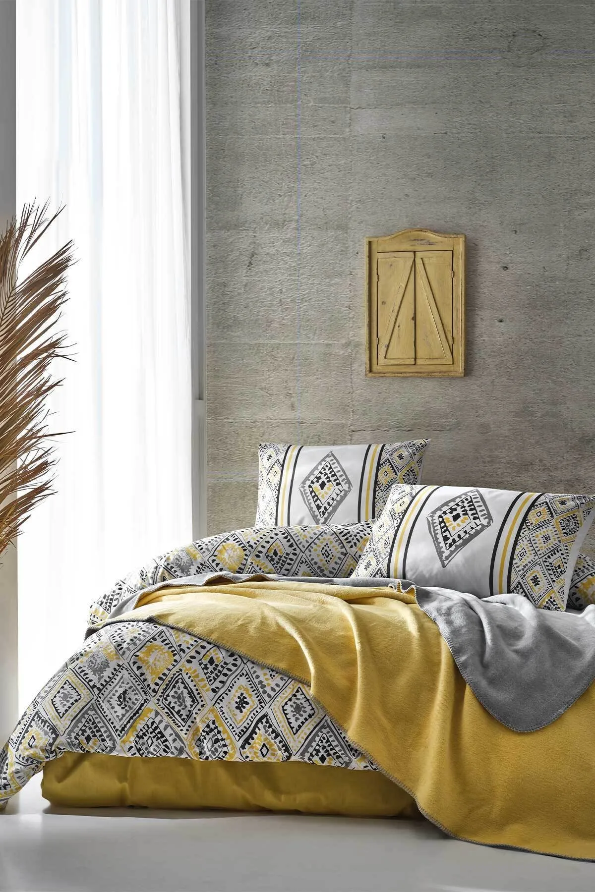 Elart  Madras-Spannbettbezug-Set für Einzelbett, 100 % natürliche Baumwolle, Ranforce, 3-teilig, Gelb