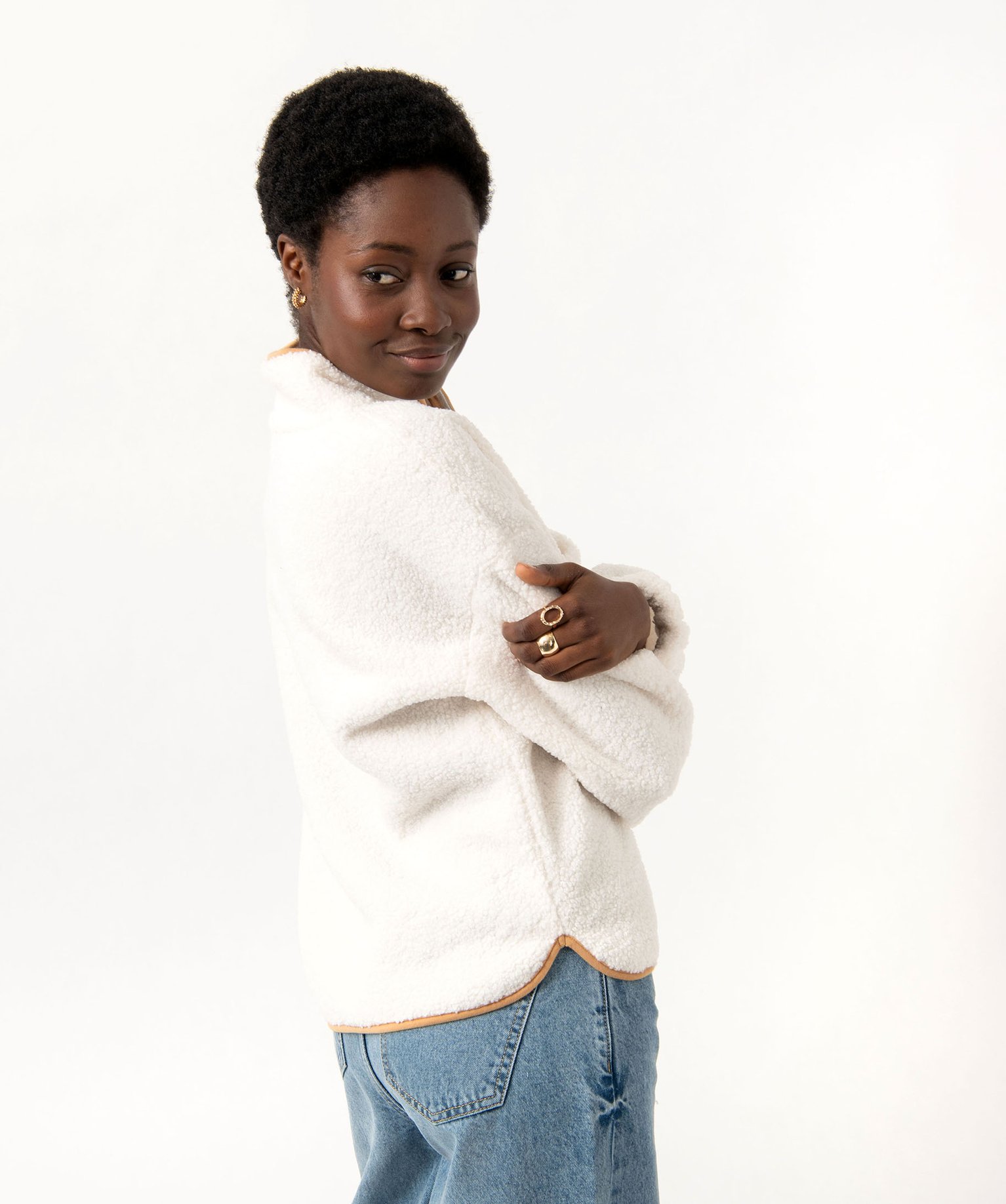 Sweat en maille bouclette avec col zippé femme ecru | GEMO