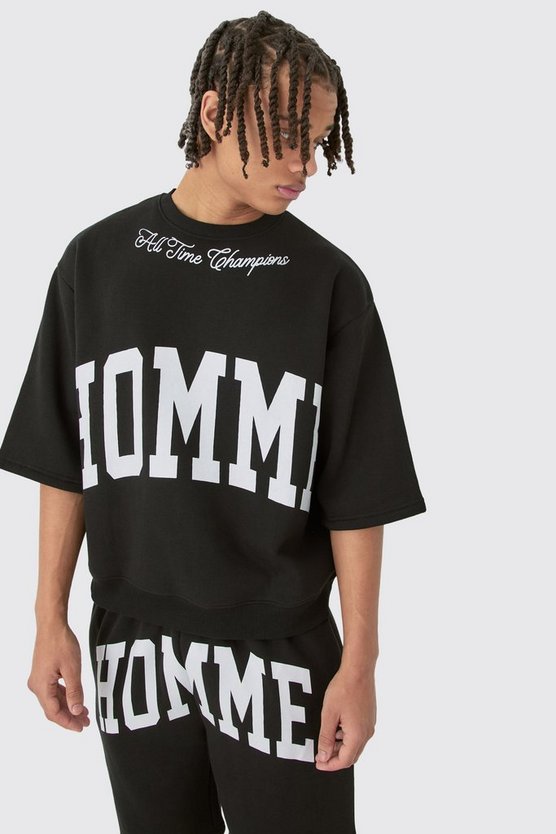 Kastiger Oversize Sweatshirt-Trainingsanzug mit halben Ärmeln
