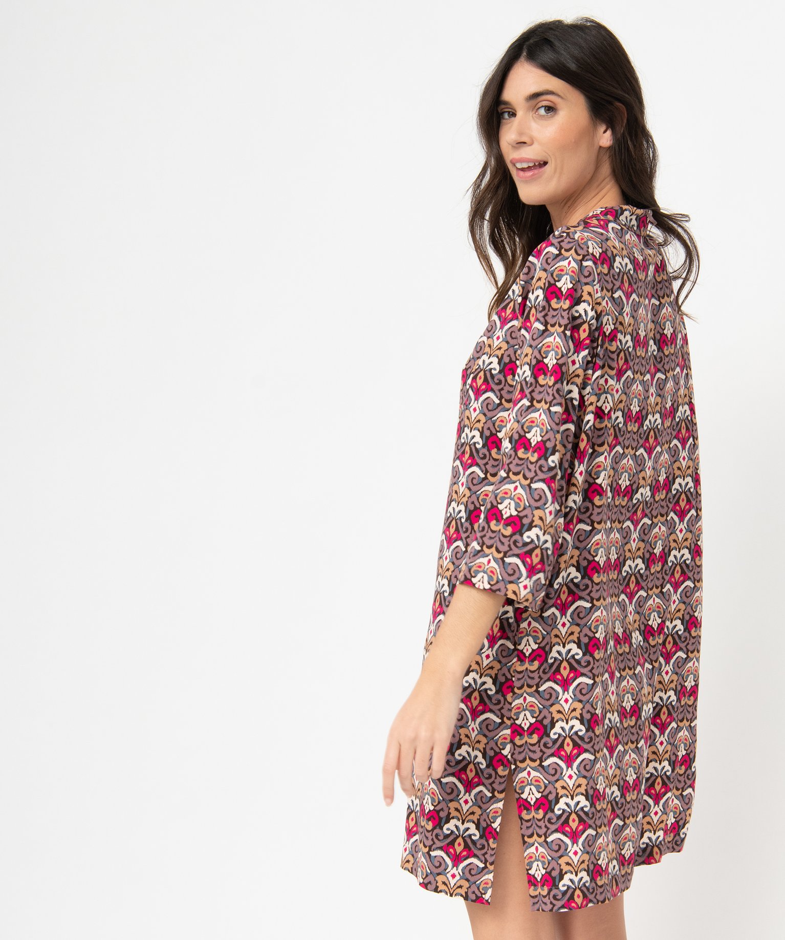 Chemise de nuit femme imprimée forme liquette à manches 3/4 imprime | GEMO