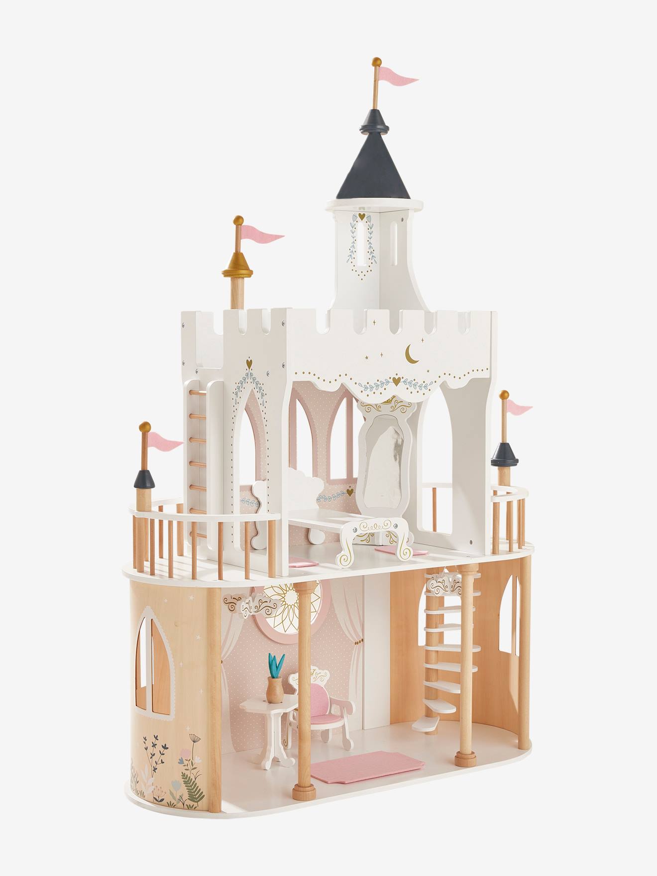 Château de princesse pour poupées mannequins en bois FSC® blanc