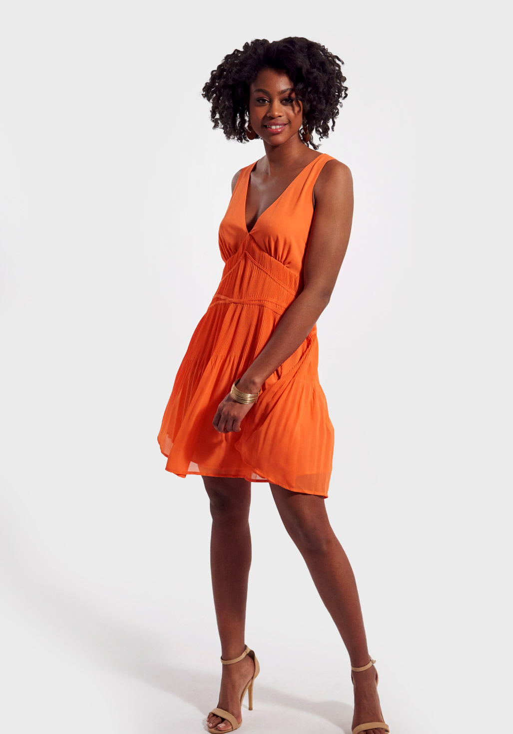 ALBI  Robe plissée orange sans manches