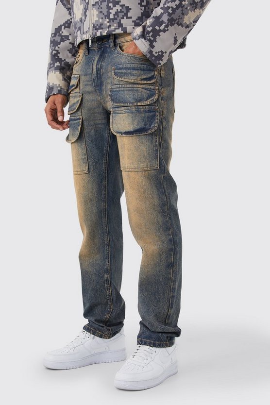 Zerrissene Cargo-Jeans mit geradem Bein