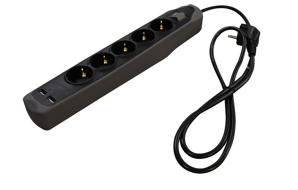 Relectric RELEC492237 продужна трака 1,5 м, 5-крака, 2x USB