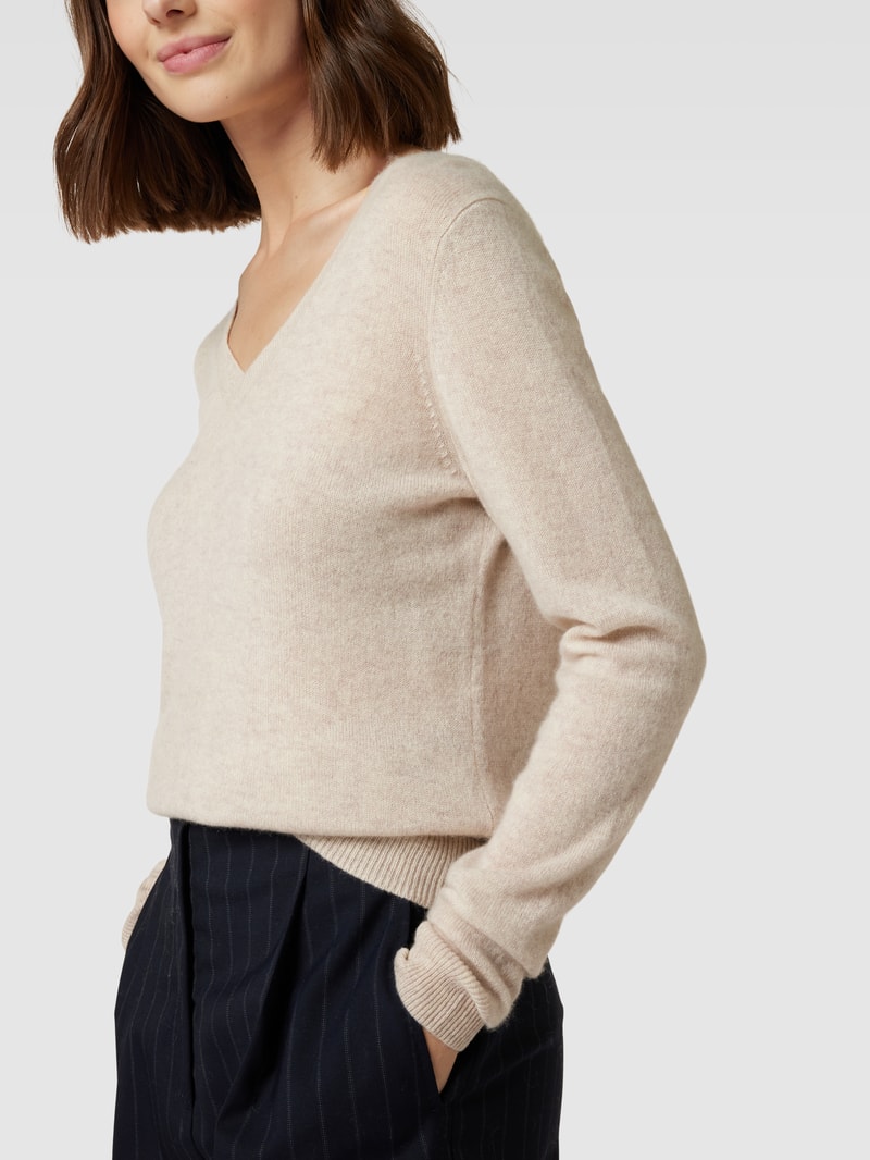 Strickpullover aus Kaschmir mit V-Ausschnitt in beige meliert