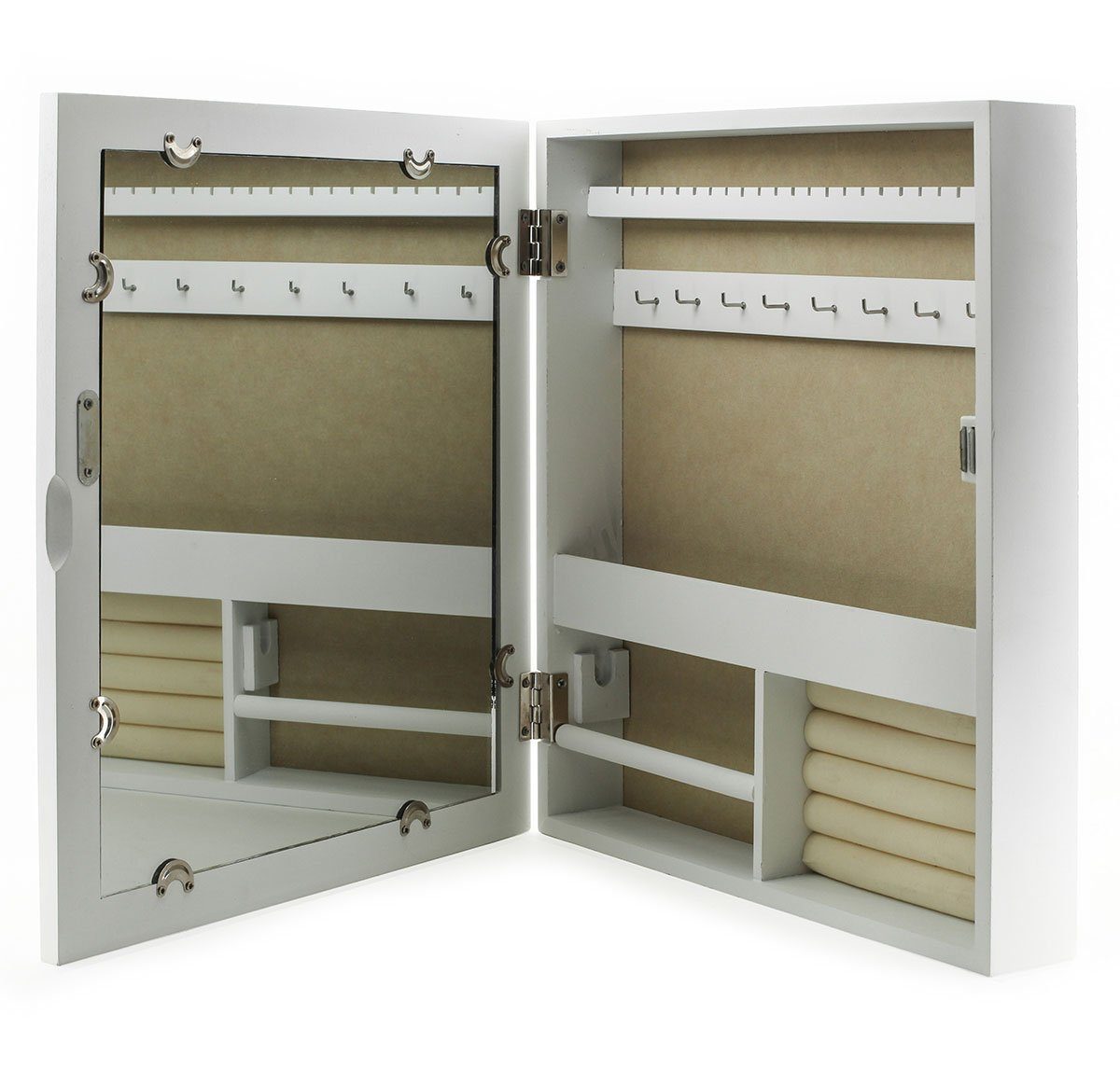 Levandeo® Schmuckkasten, Schmuckkasten Bilderrahmen Spiegel weiß Schmuckschrank Holz 5