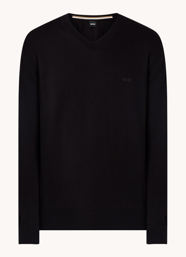 Pulover HUGO BOSS Pacello din tricot fin, cu logo brodat.