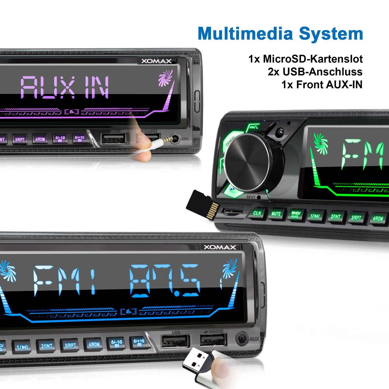 XOMAX XM-R282 Autoradio mit Bluetooth, 2x USB, SD, AUX IN, 1 DIN Autoradio