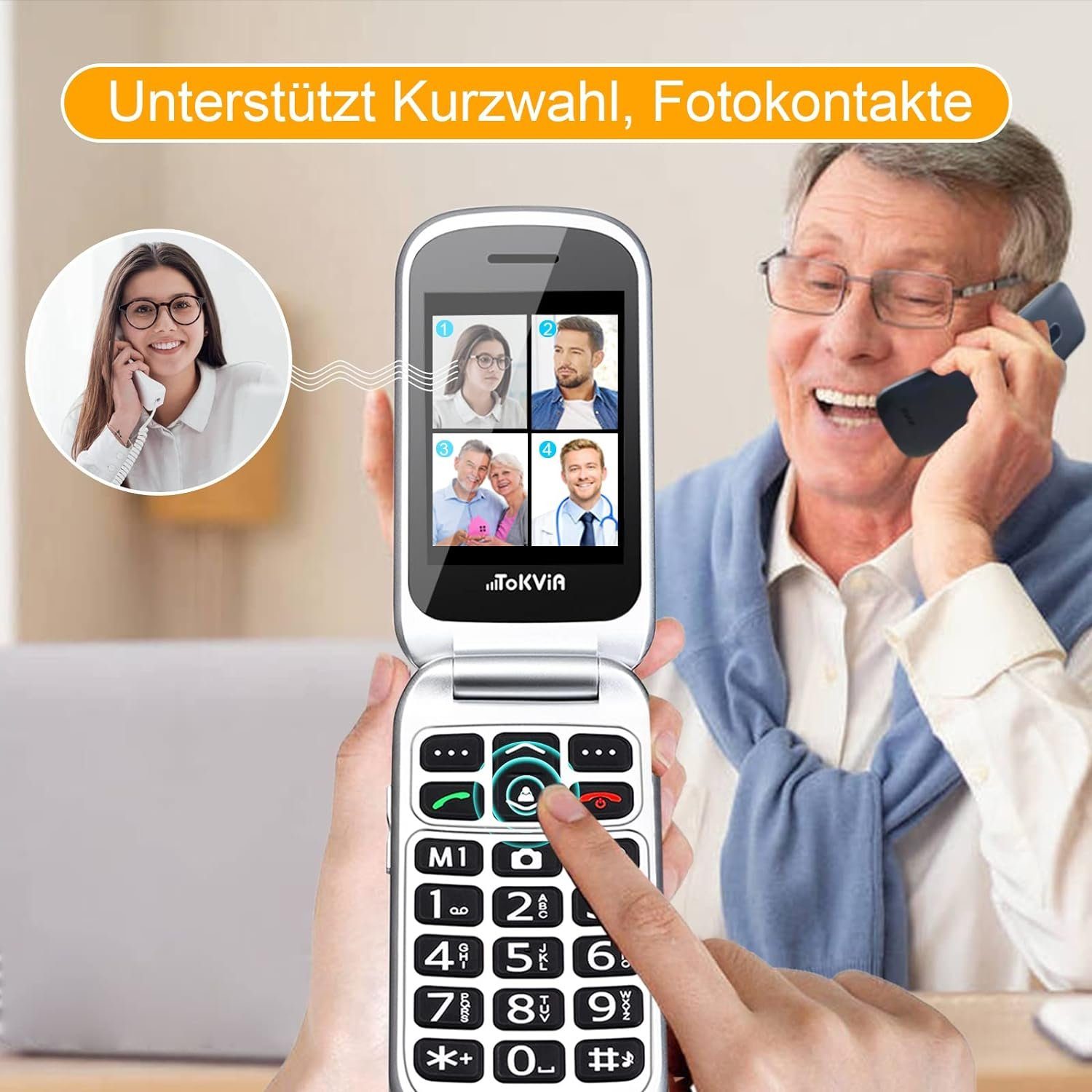 TOKVIA Seniorenhandy mit großen Tasten, für Senioren ohne vertrag 2,4-Zoll Seniorenhandy (64 GB Speicherplatz)