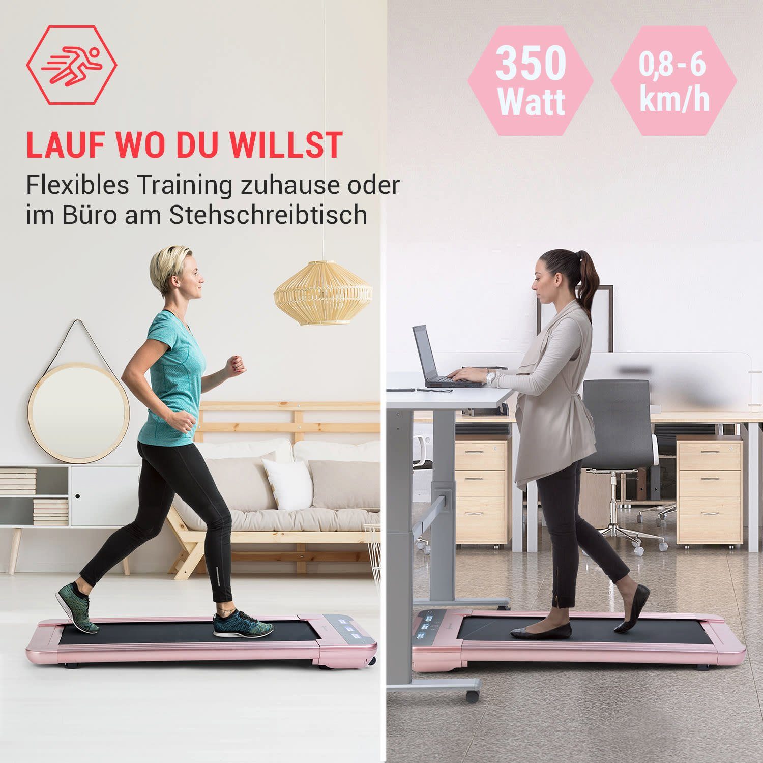 Capital Sports Laufband Workspace Go Laufband, 350 W, 0,8 - 6 km/h, 11 cm Höhe