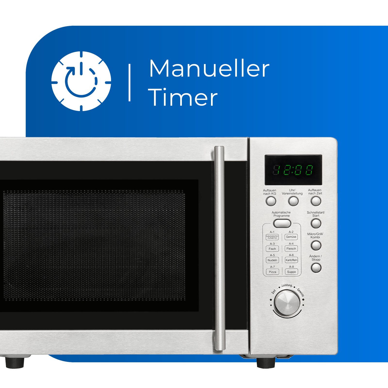 exquisit Mikrowelle UMW 800G-3.1 Inox, Mikrowelle, Grill, 20,00 l, unterbaufähig, inkl. Grill-Funktion, Drehteller 24,5cm Ø