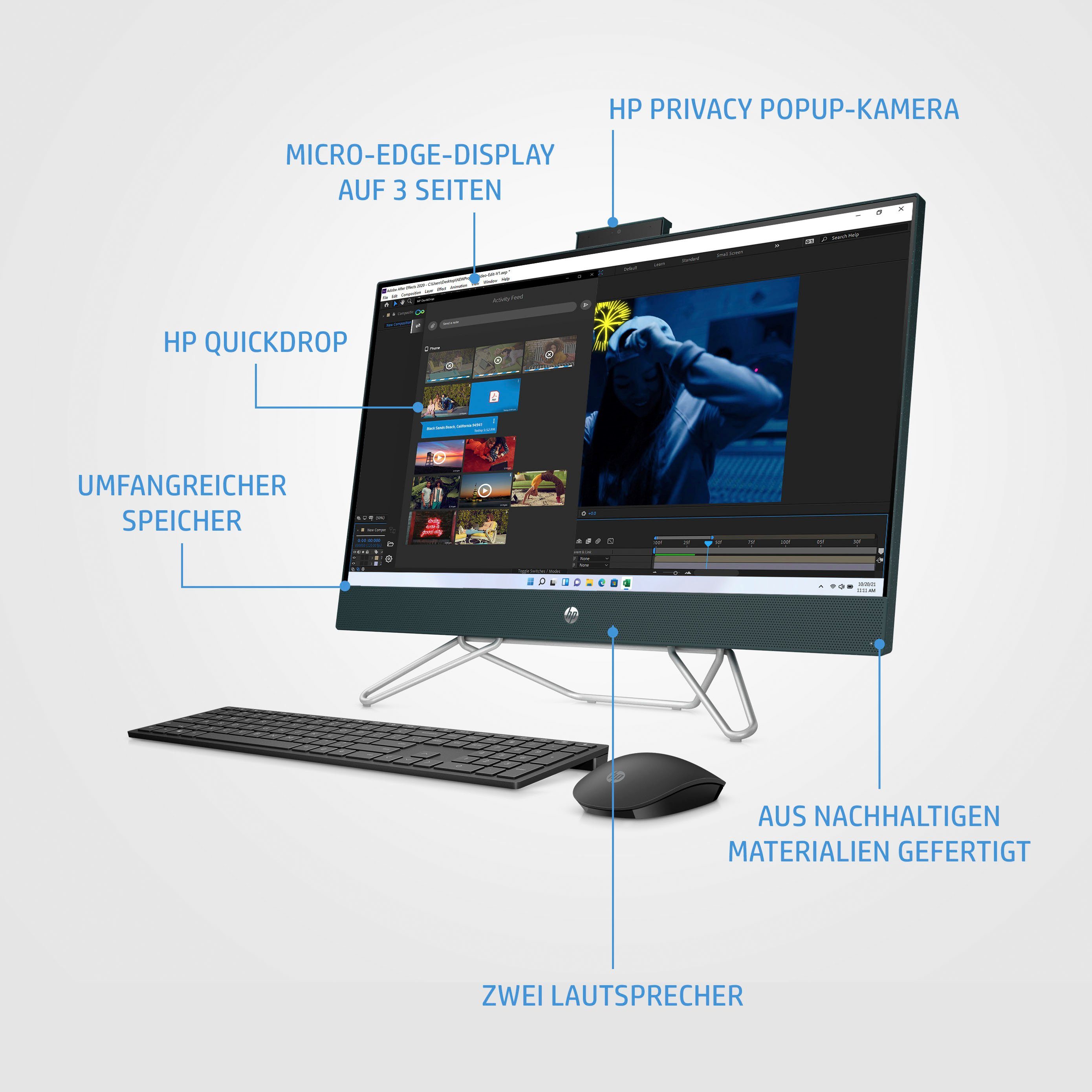 HP 27-cb0203ng All-in-One PC (27 Zoll, AMD Ryzen 7 5700U, Radeon™ Graphics, 16 GB RAM, 1000 GB SSD)