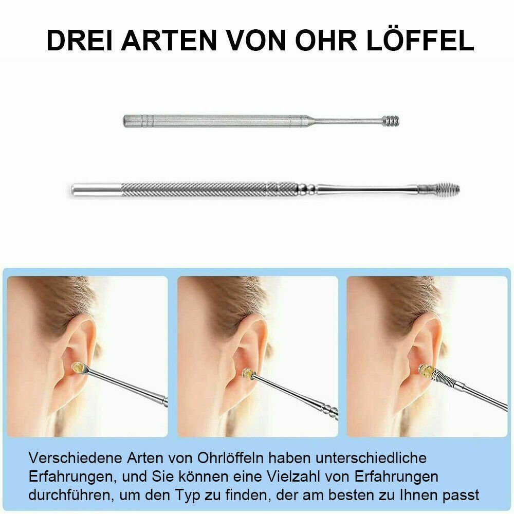 COOL-i ® Ohrenreiniger, 6-tlg., 6 in 1 Ohrreiniger aus Edelstahl mit Aufbewahrungskiste