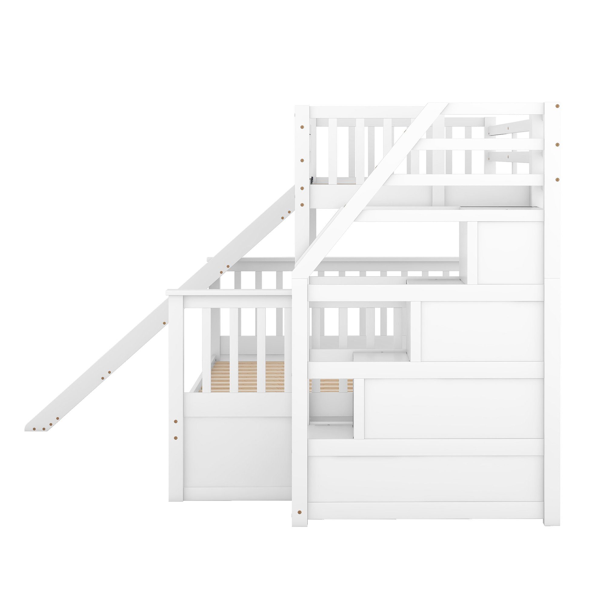 HAUSS SPLOE Kinderbett Etagenbett Holzbett Kinderbett Hochbett Bettrahmen Einzelbett (mit Schubladen, Stauraum und Rutsche, multifunktional, 90 x 200 über 140 x 200), Ohne Matratze