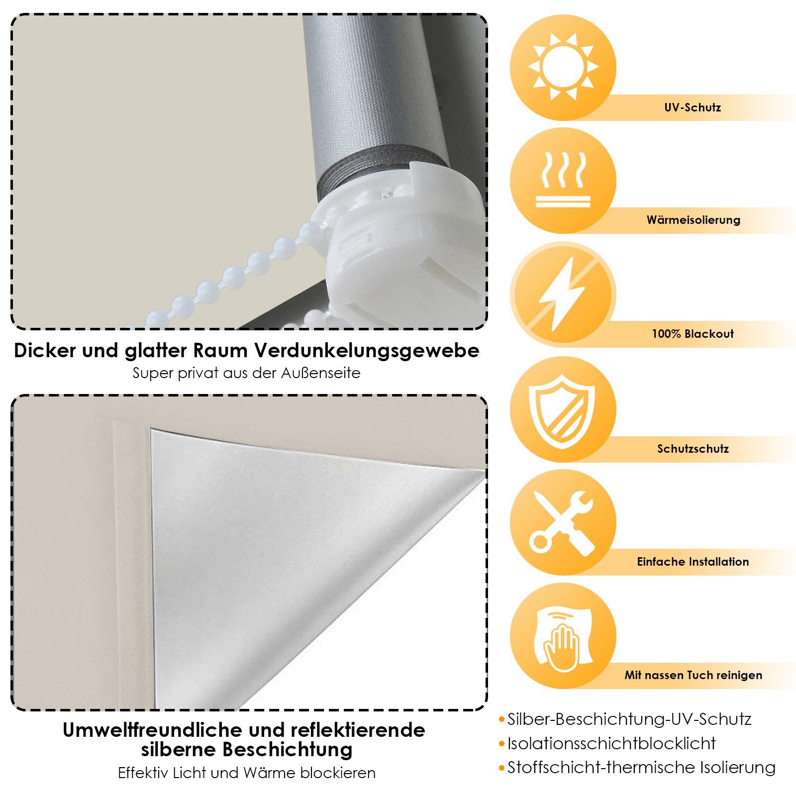 Seitenzugrollo Seitenzugrollo Hitzeschutz,mit Klemmträger,Lichtschutz,ohne Bohren, Gimisgu, freihaingend, inFuührungsschienen, verspannt, Blickdicht, Drinnen, Verdunkelung