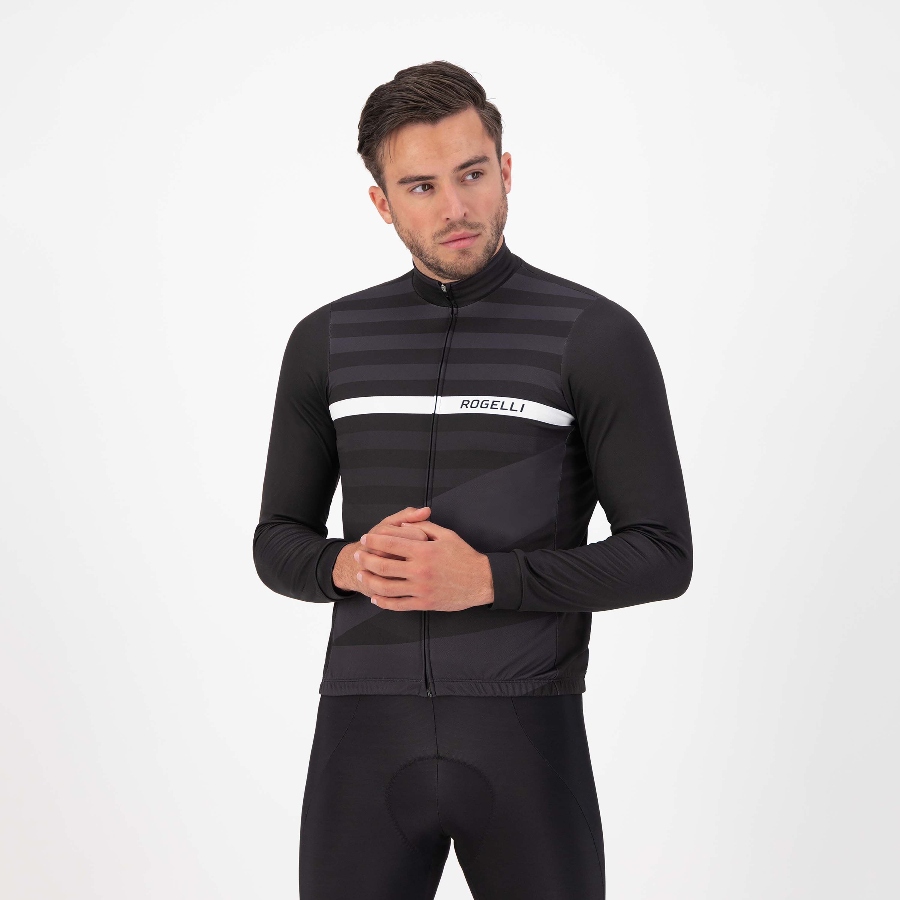 Rogelli Stripe Schwarz/Grau Herren Radtrikot Langarm