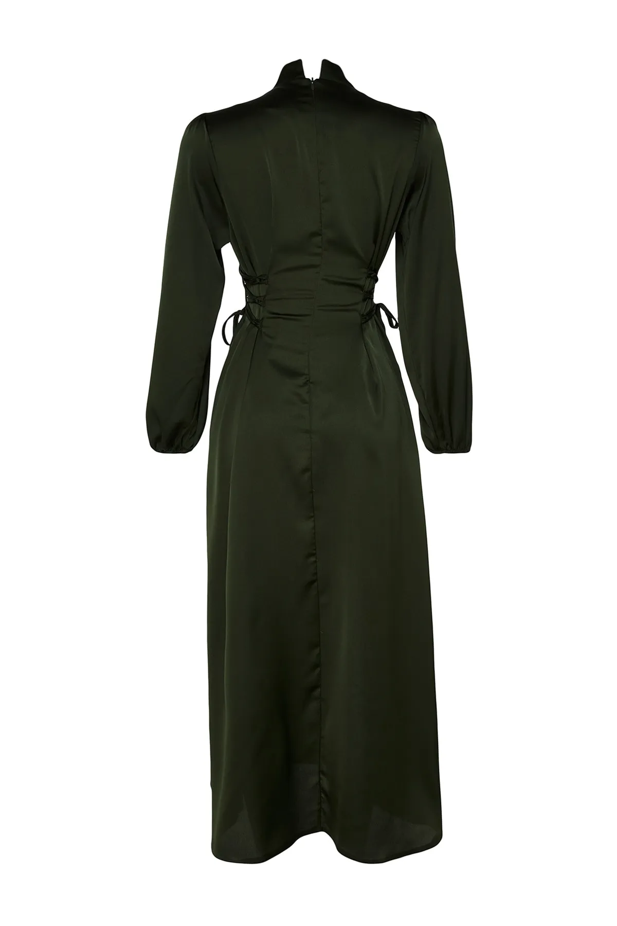 Trendyol Modest  Khakifarbenes Britted-Satin-Abendkleid mit Taille TCTSS23DB00037