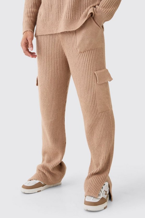 Lockere gerippte Strick-Jogginghose