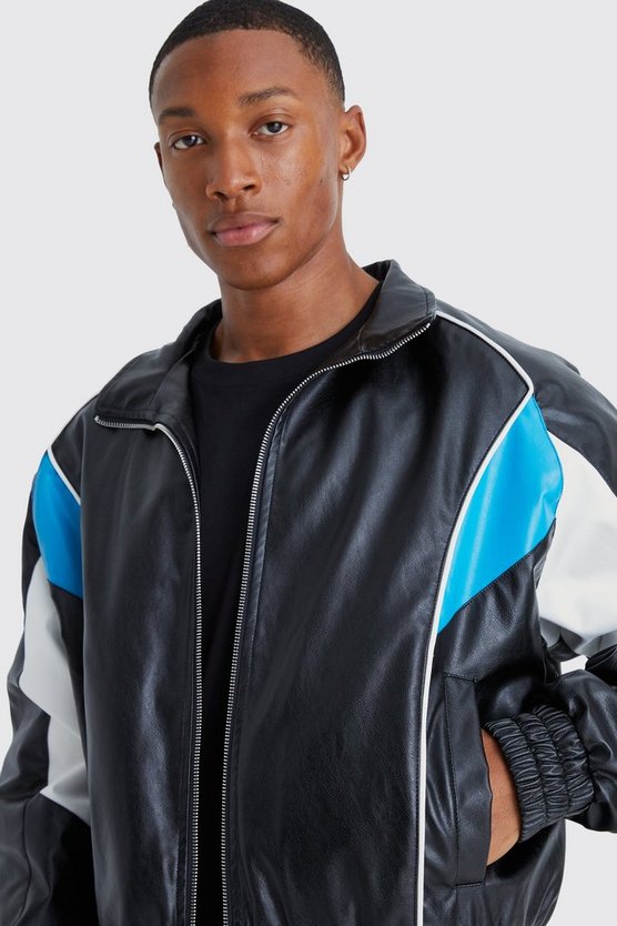 Kastige PU-Bomberjacke