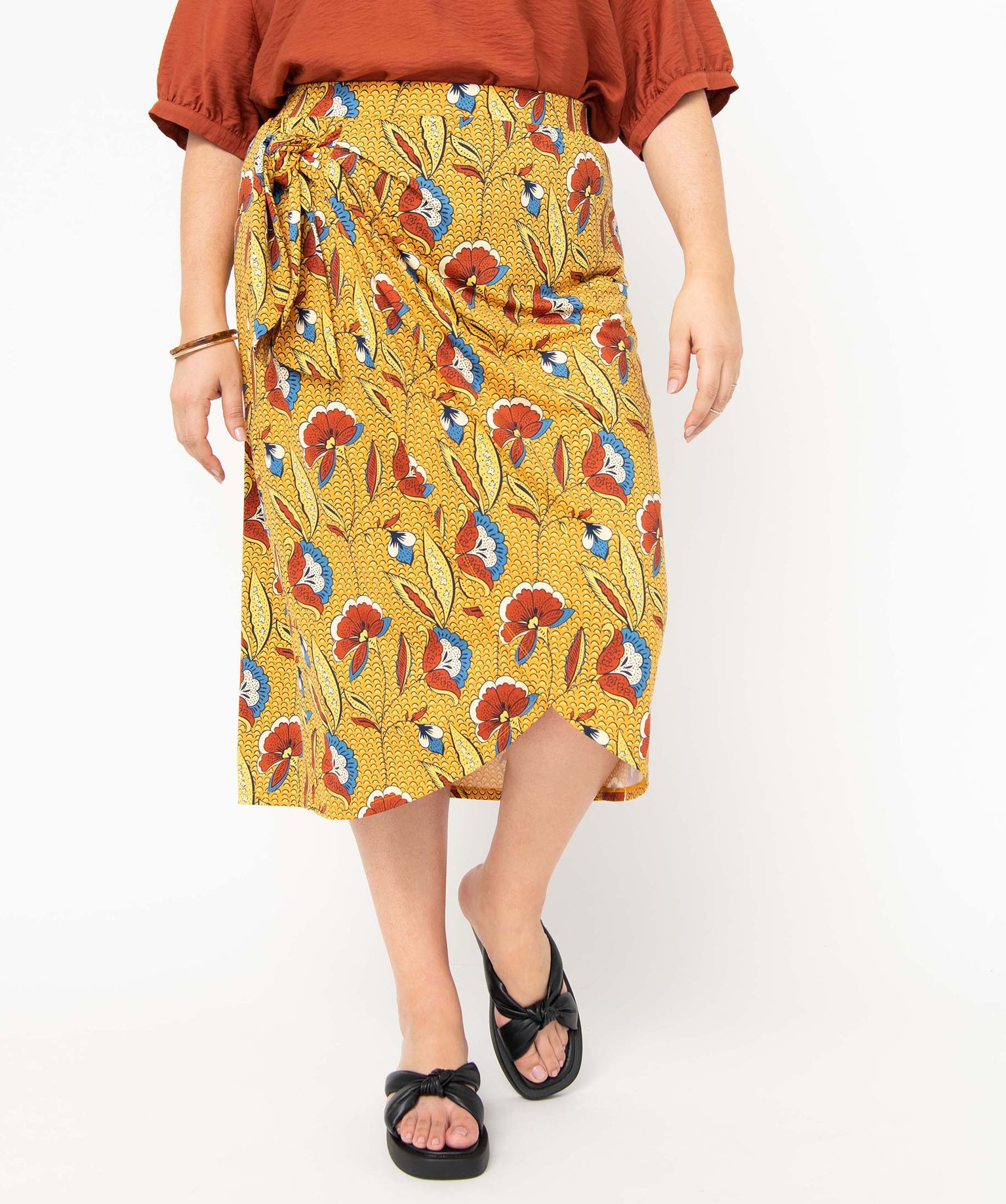 Jupe femme grande taille effet portefeuille en maille extens... imprime | GEMO