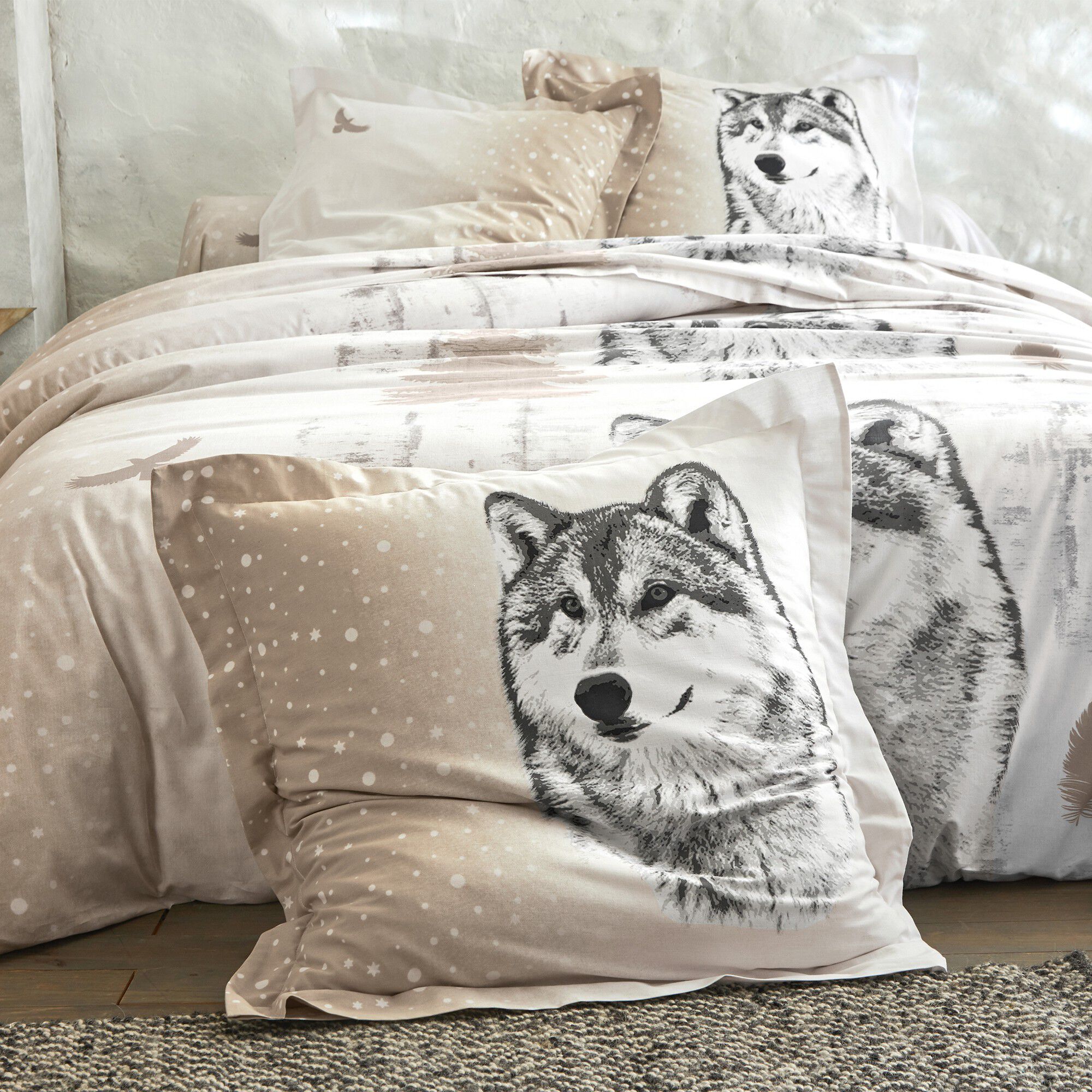 Linge de lit Artic imprimé chien-loup