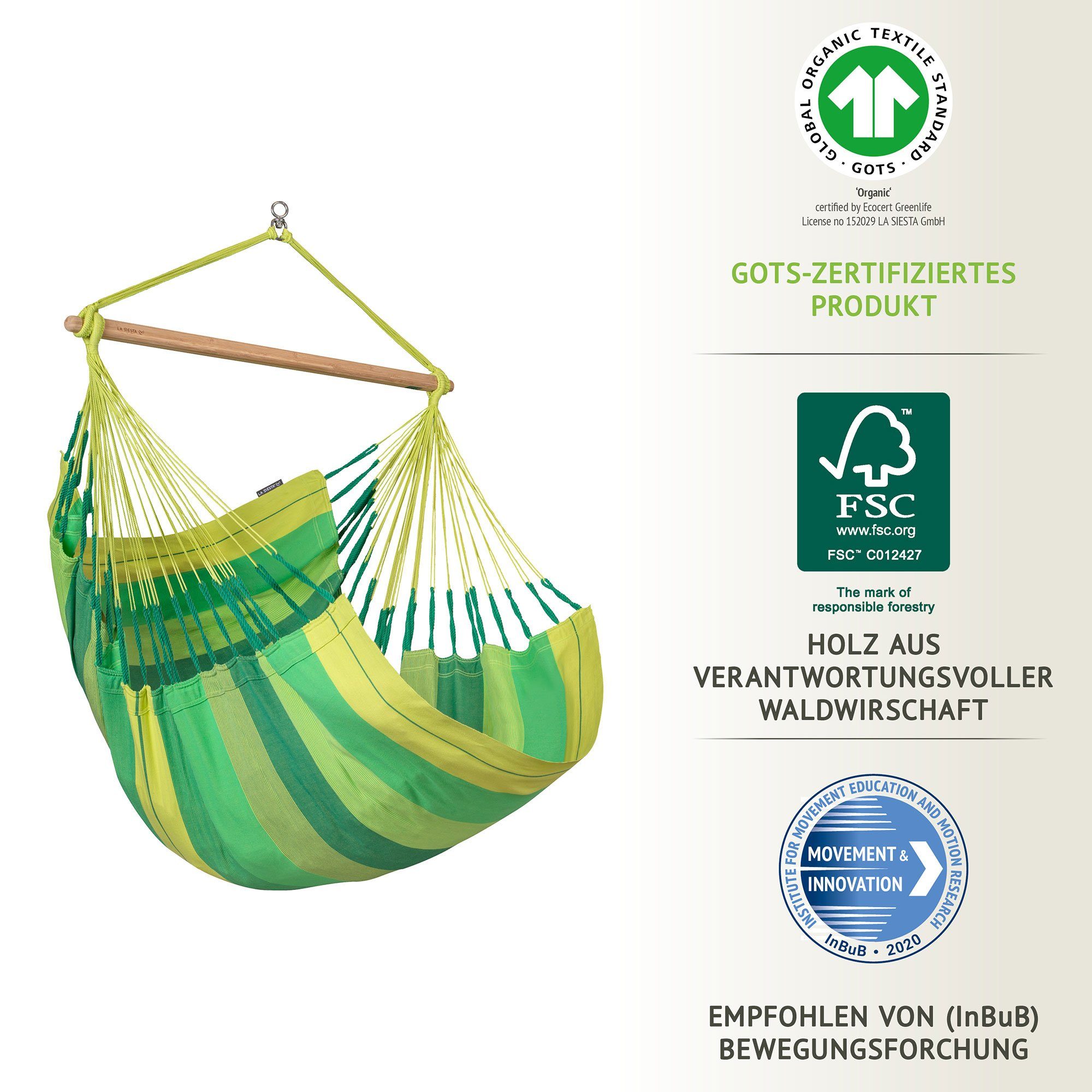 La Siesta Hängestuhl Hängestuhl Habana Jungle - Hängestuhl aus Bio Baumwolle Comfort Size, Hochwertige Qualität