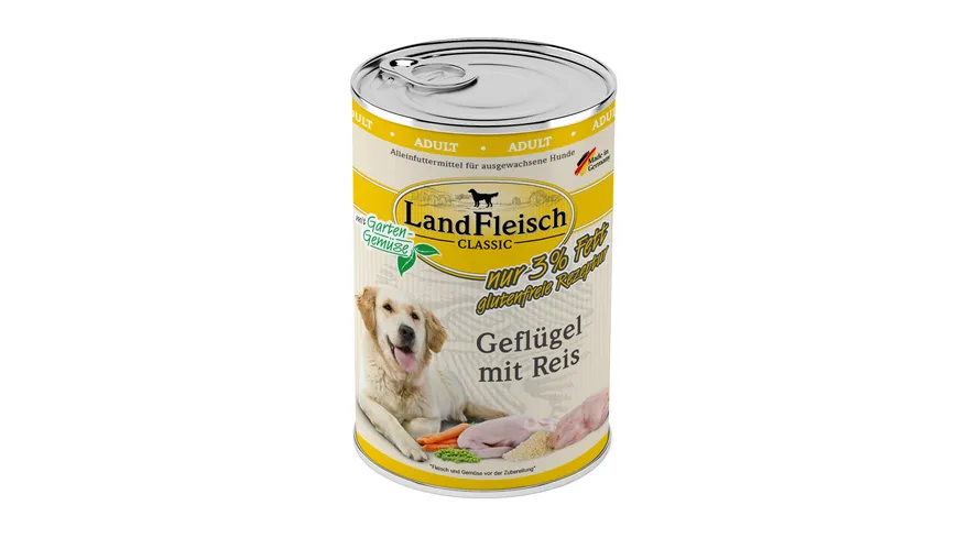 LandFleisch Classic Hundenassfutter Geflügel mit Reis mit Gartengemüse extra mager 400 g