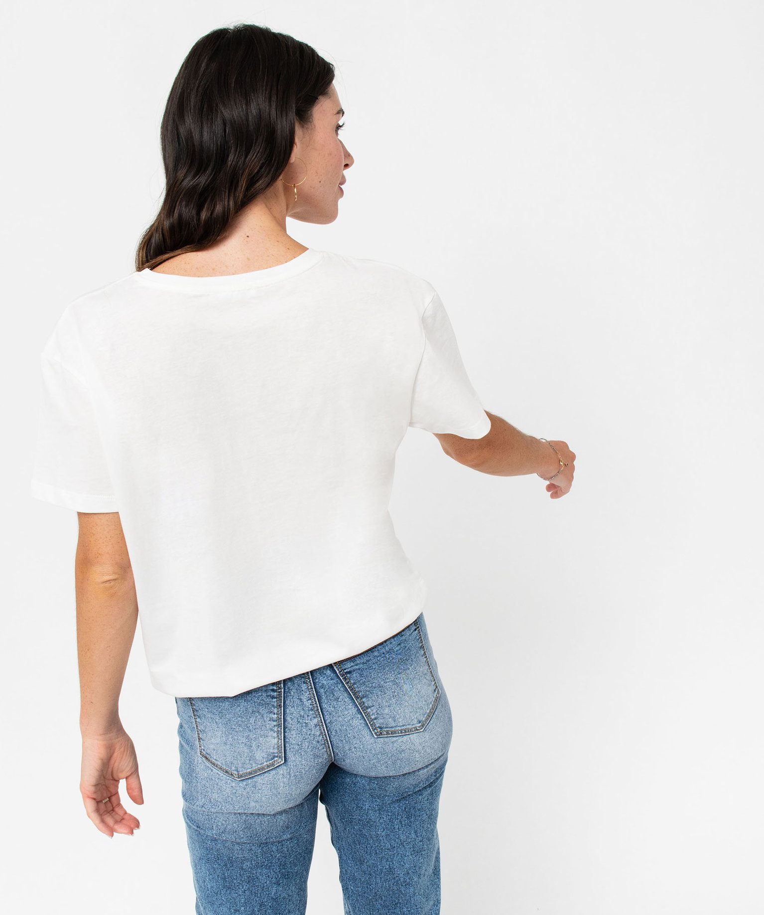 Tee-shirt à manches courtes avec message pailleté femme blanc | GEMO