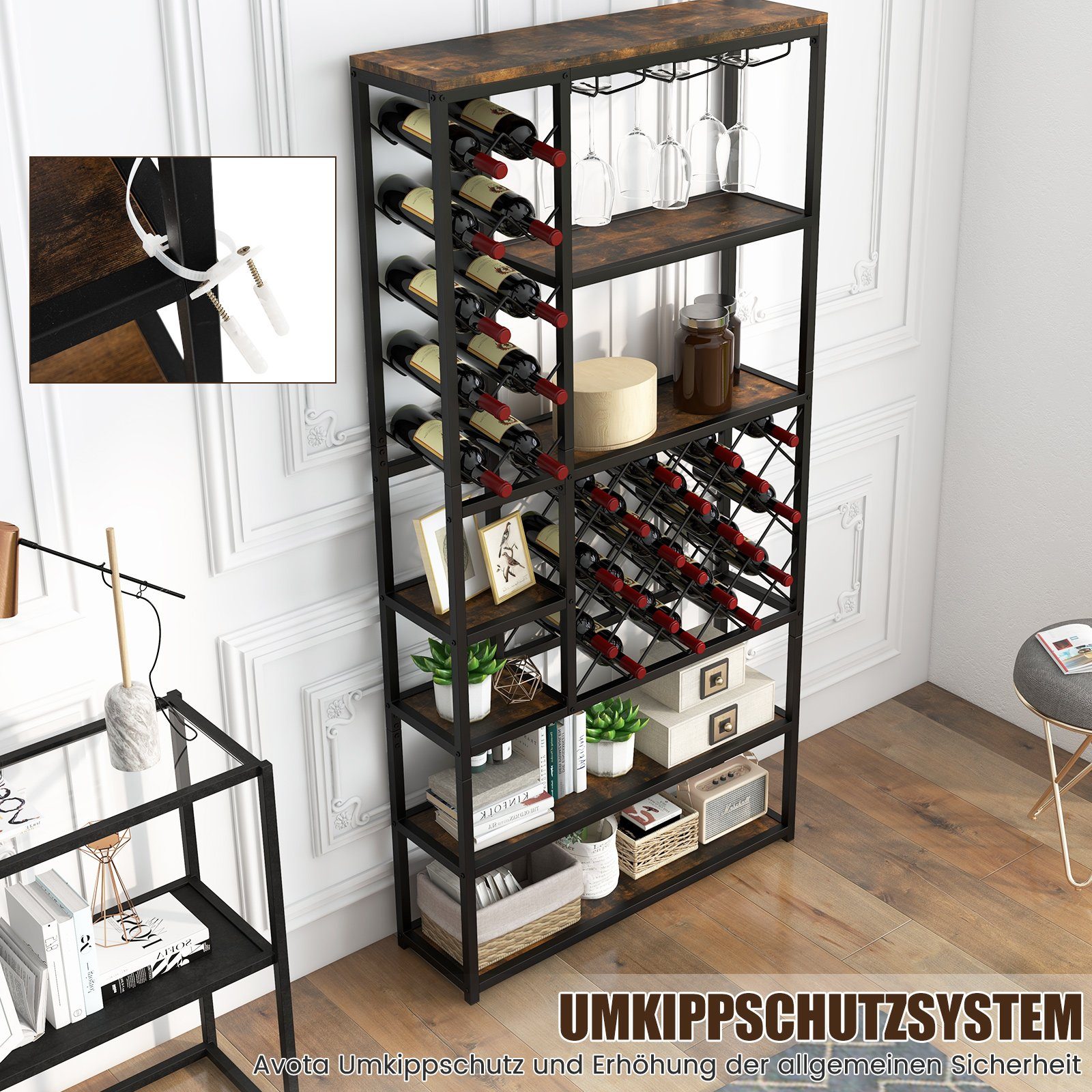 COSTWAY Weinregal, stehend, Metall, für 27 Flaschen, mit Glashaltern & Regal