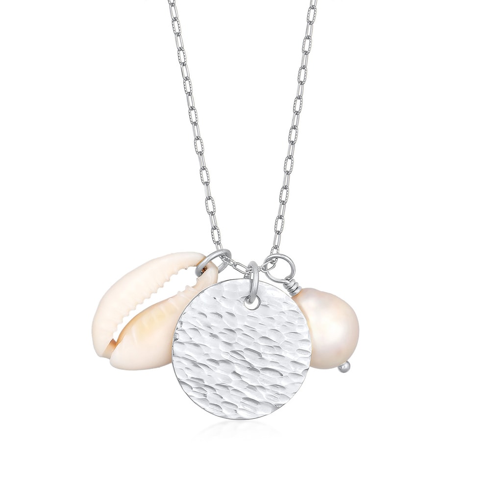 Elli PREMIUM Elli PREMIUM Collier Femmess Pendentif plaque structurée avec perle d'eau douce e collier