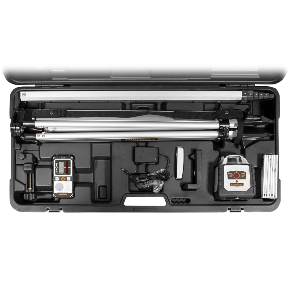 Laserliner 052.205A Cubus 210 S sett Rotasjonslaser + lysstativ 150 cm, teleskopisk nivelleringsstang 4 m og lasermottaker