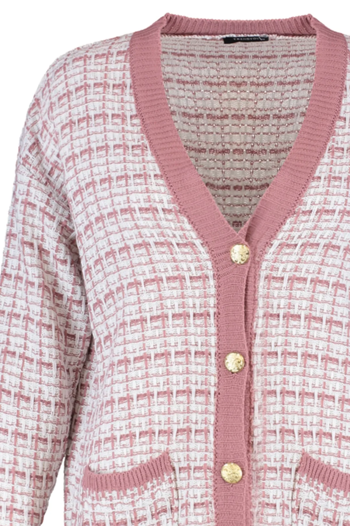 Trendyol Collection  Dusty Rose Wide Fit Glitzer-Strickjacke im Tweed-Look TWOAW21HI0250