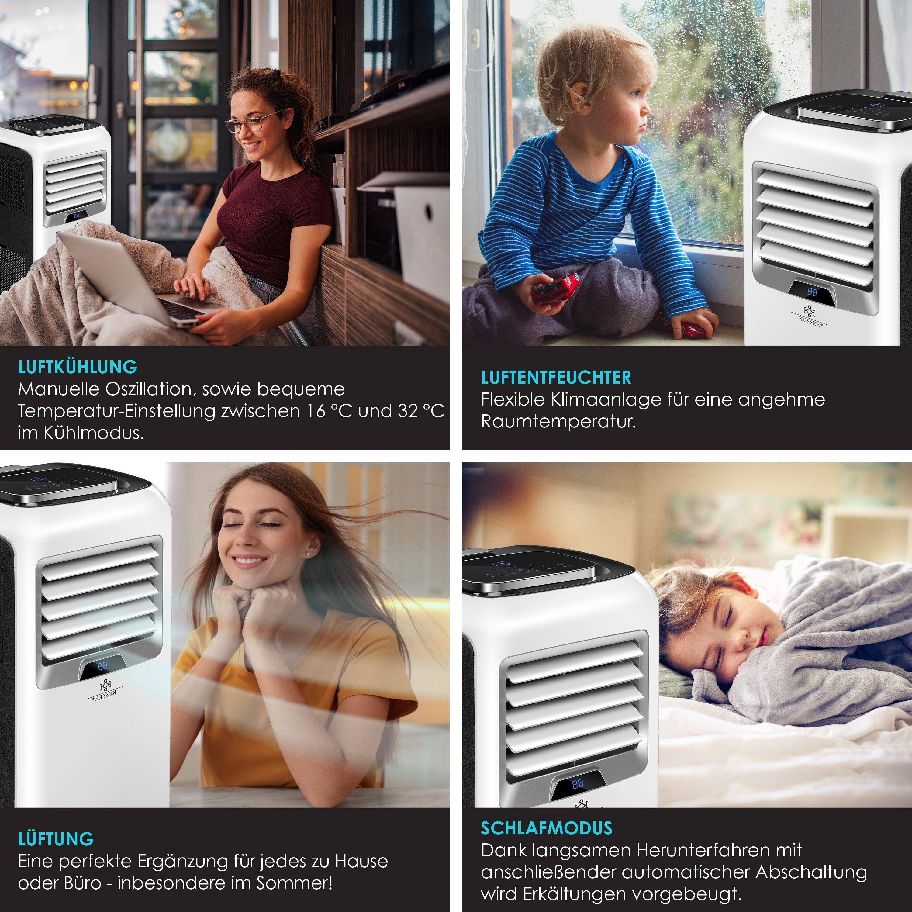 KESSER Klimagerät, Klimaanlage Mobiles Klimagerät 4in1 kühlen, Luftentfeuchter