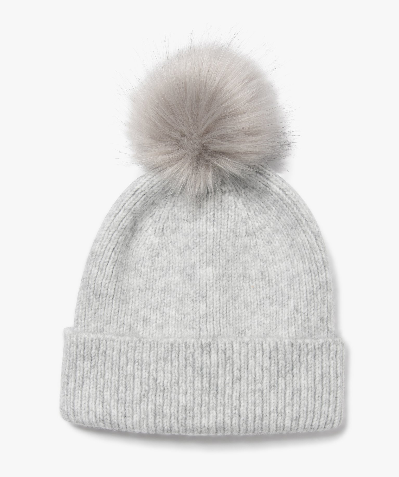 Bonnet en maille avec pompon poilu fille gris | GEMO
