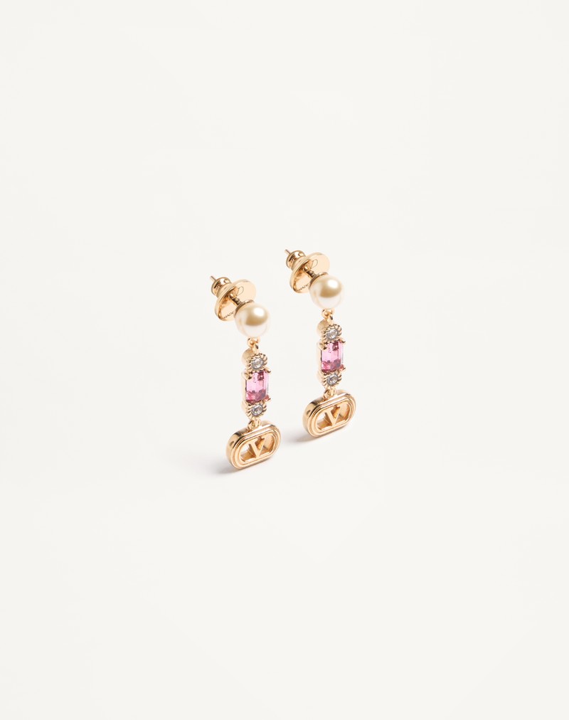 Ovale øreringe i metal, perle og Swarovski® krystaller