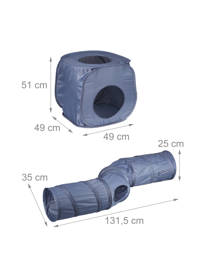 relaxdays 2-tlg. Katzentunnel-Set in Grau günstig kaufen onesize