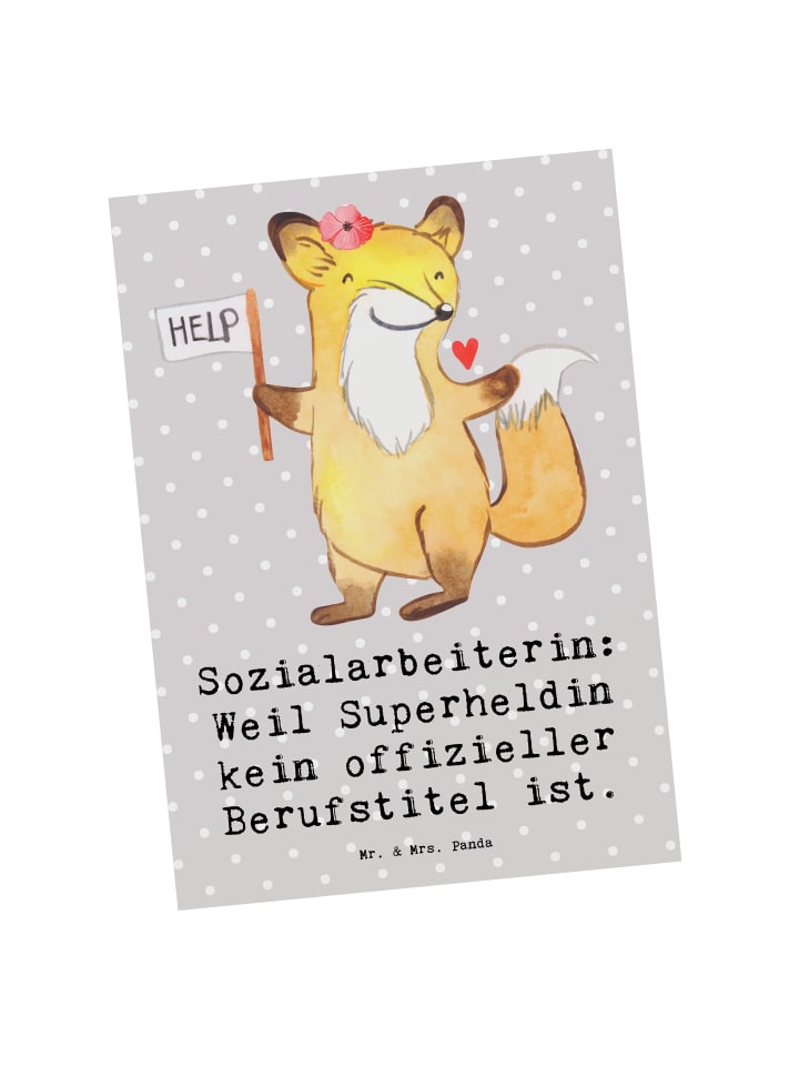 Mr. & Mrs. Panda Postkarte Sozialarbeiterin Heldin mit Spruch in Grau Pastell günstig kaufen onesize